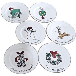 Holiday Snack Dessert Plates 7.5" reindeer partridge wreath bells 6pc Christmas
